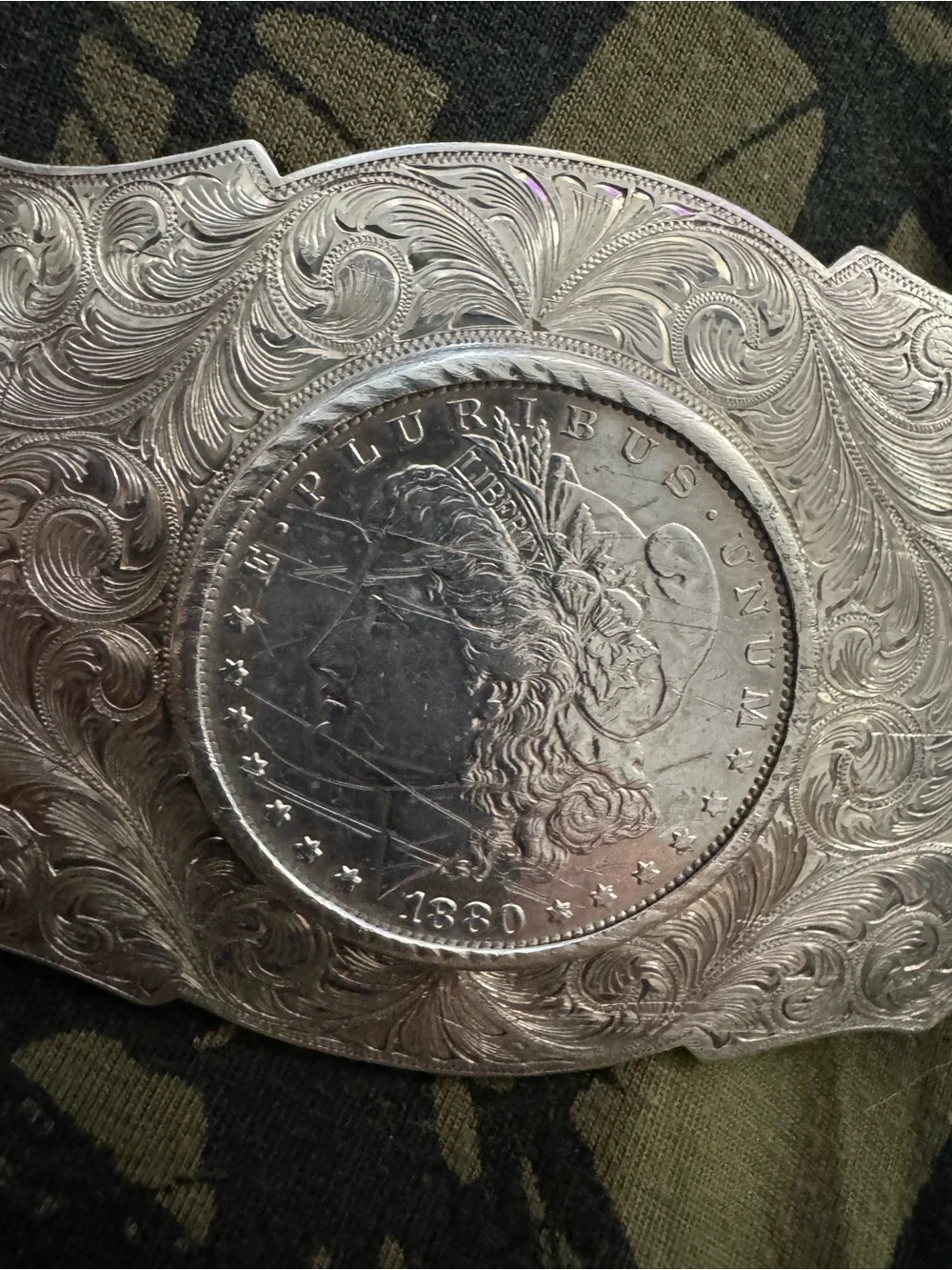 Rare Wade’s Silversmith Reno Sterling Silver 1880 Morgan Dollar Western Buckle